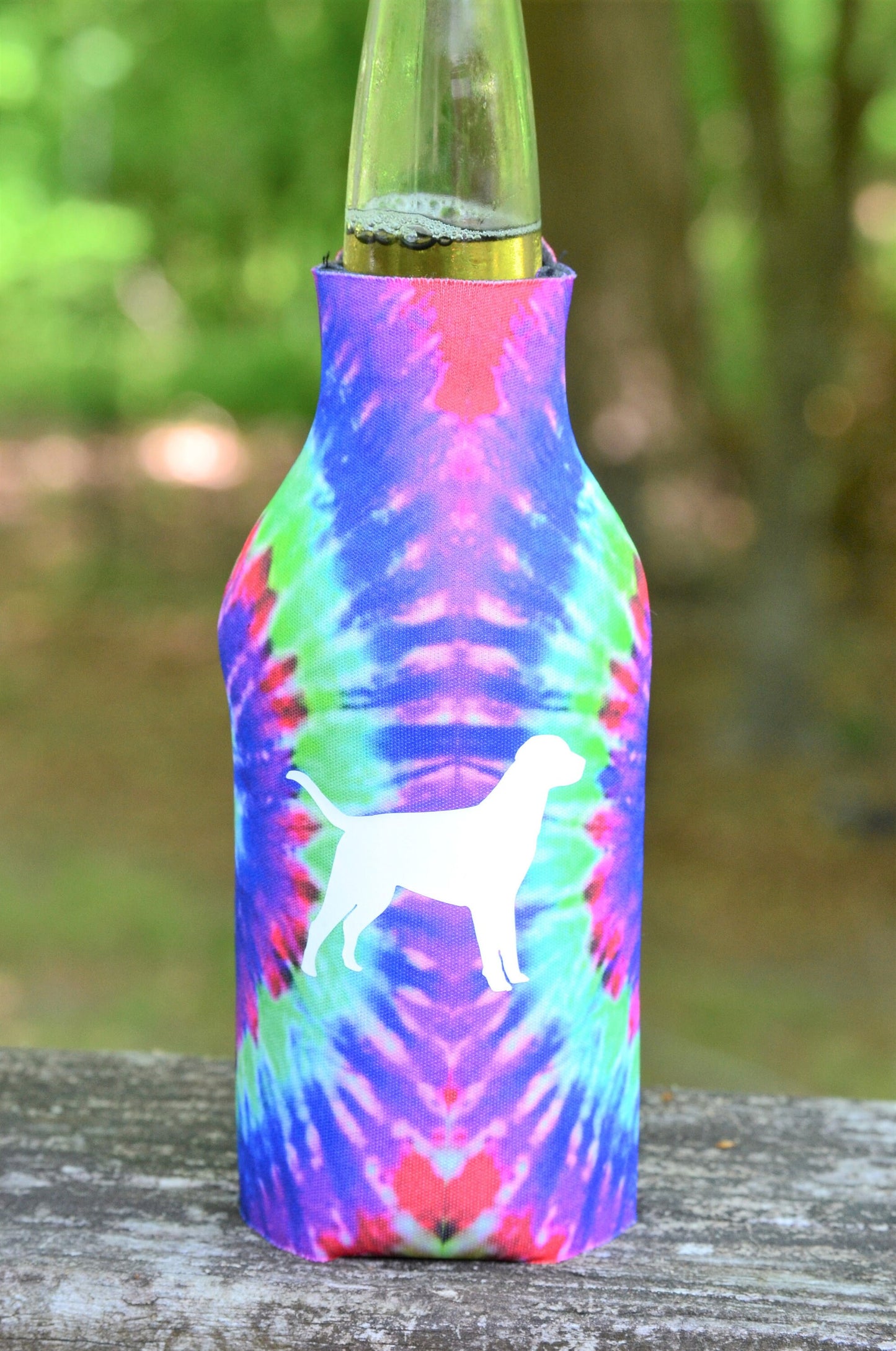 Tie Dye Dog Can Hugger, and Bottle Hugger Drink Holder and Sunglasses Strap - coonhoundin