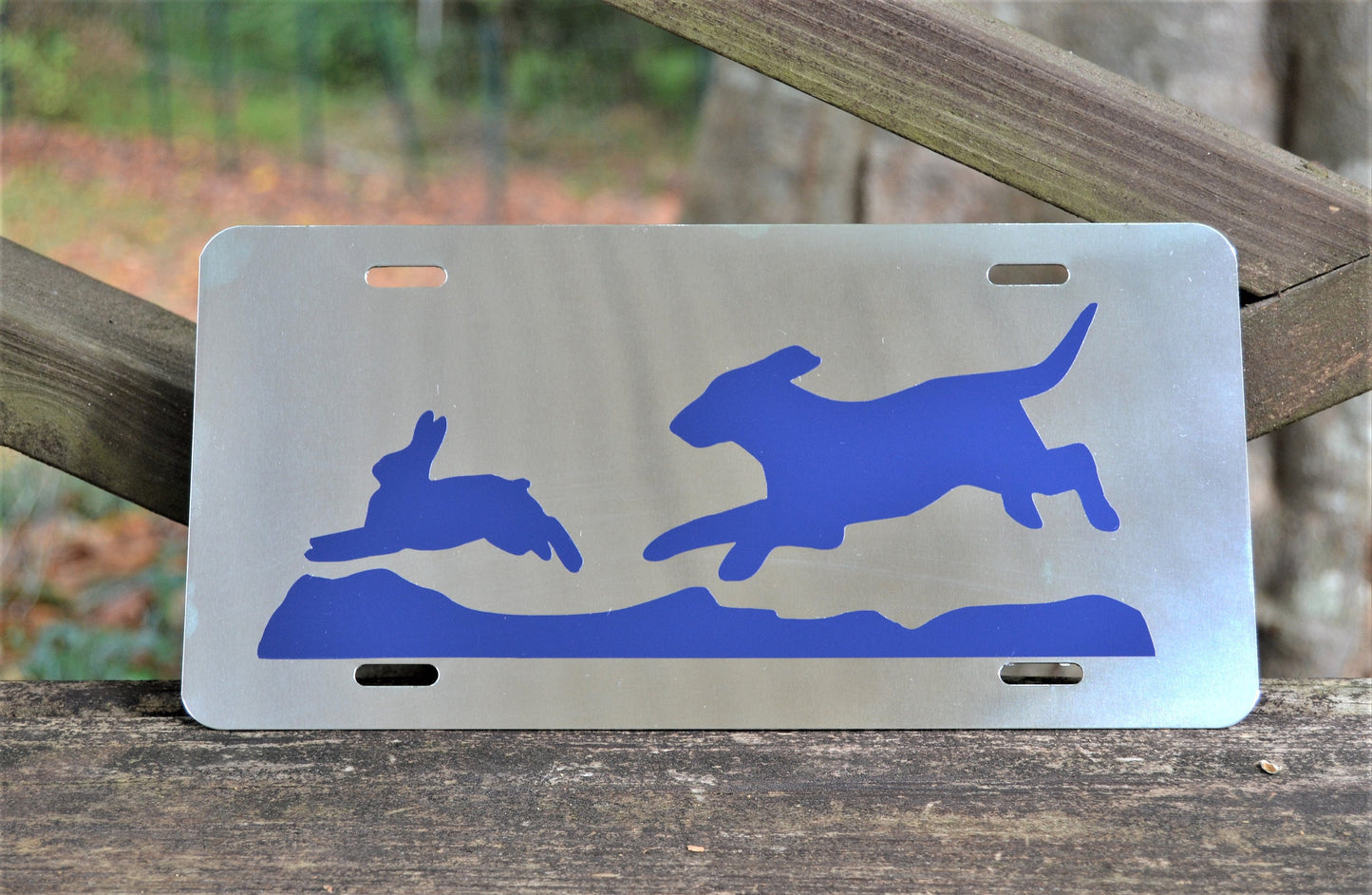 Mirrored or Black Hunting Beagle Chasing Rabbit License Plate - coonhoundin