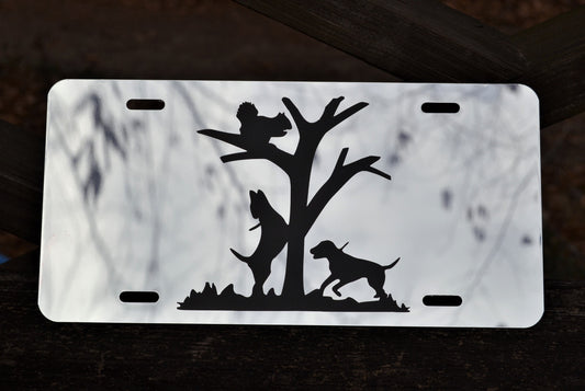 Squirrel Hunting Squirrel Dog Treed Hunting Mirrored License Plate - coonhoundin