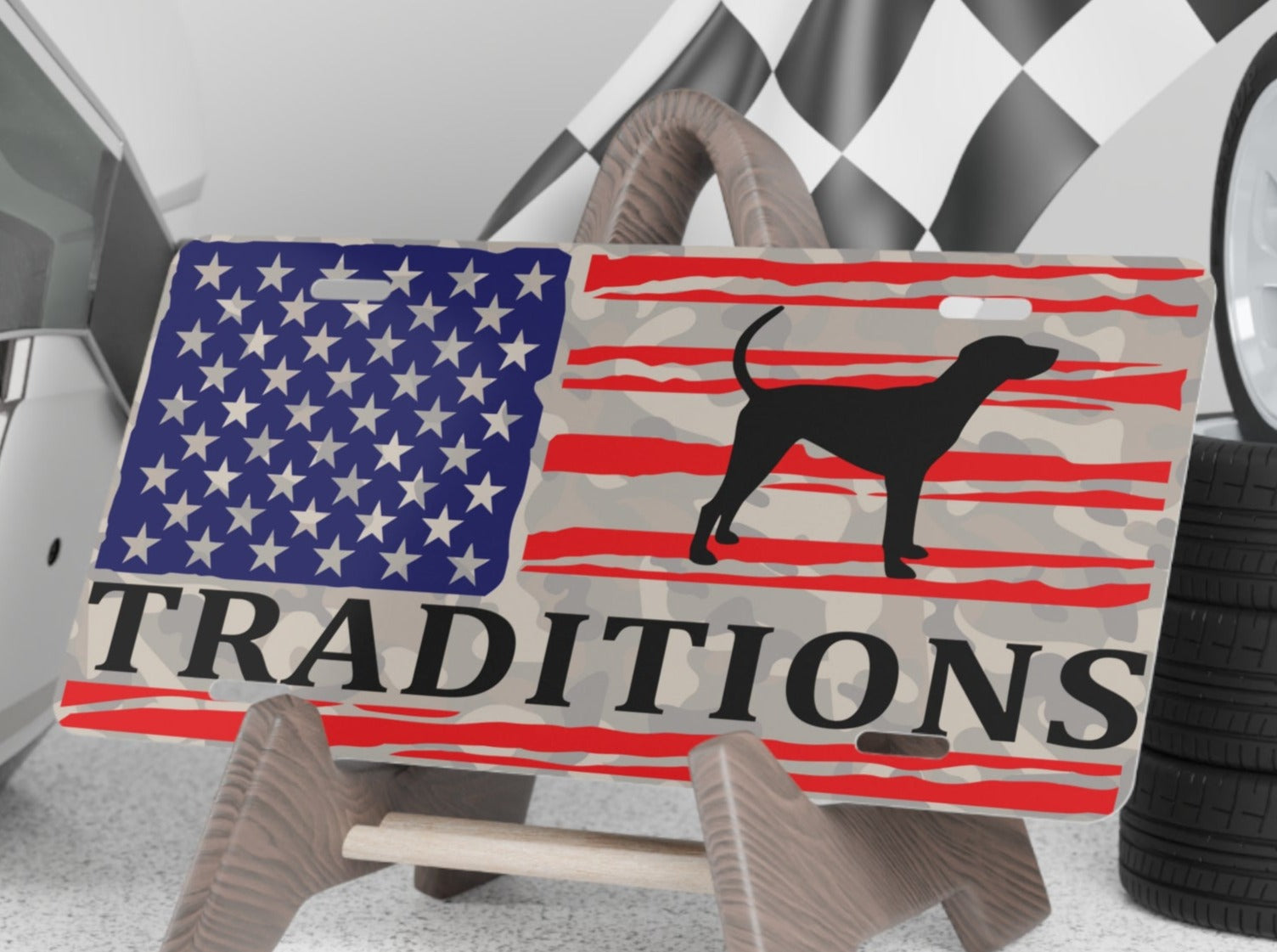 Flag Hound Traditions Metal License Plate - coonhoundin