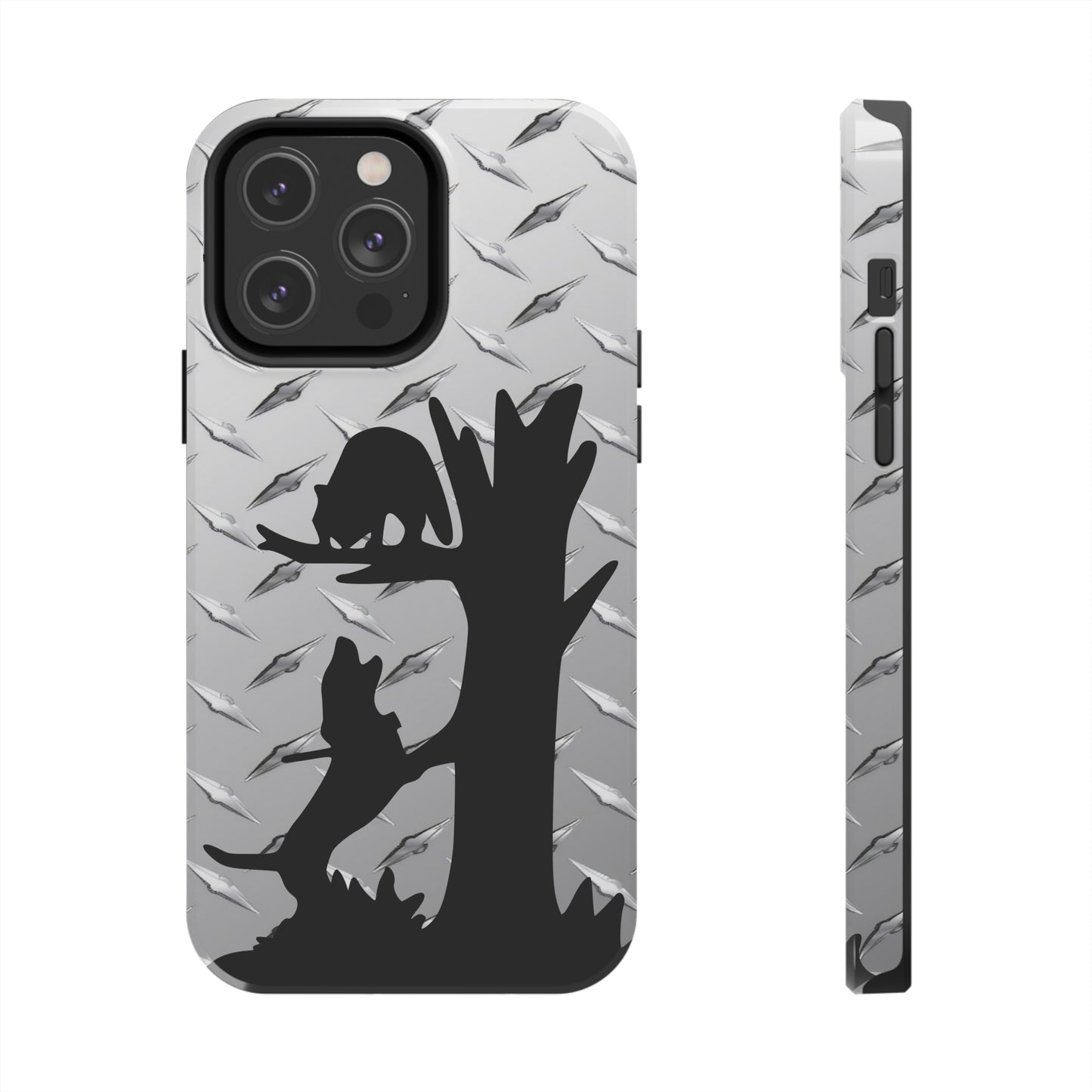 Tough Phone Case for iPhone 14, Pro, Plus, Pro Max Diamond Plate Coon Hunting