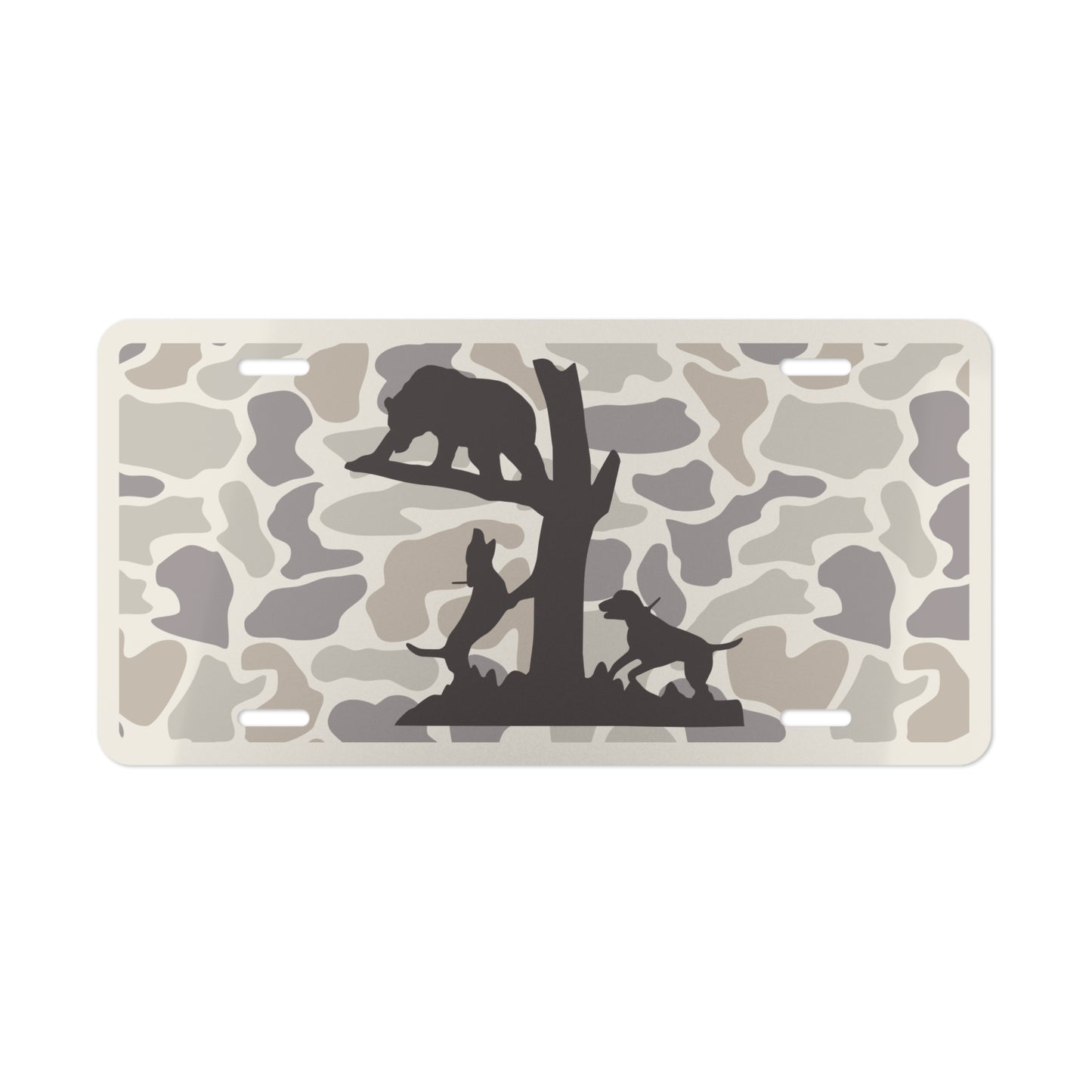 Bear Hunting Hounds Treed Bear Camo Vanity License Plate for Hunters