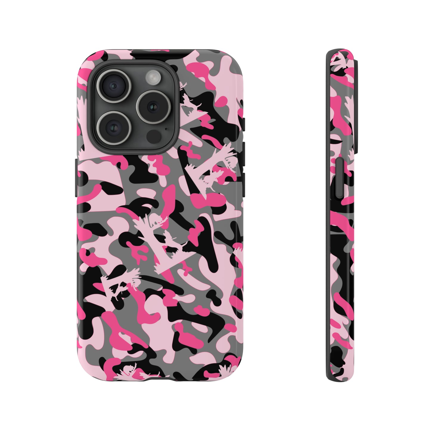 iPhone 15, Pro, Plus and Pro Max Tough Phone Cases in Pink Coon Hunting Camo