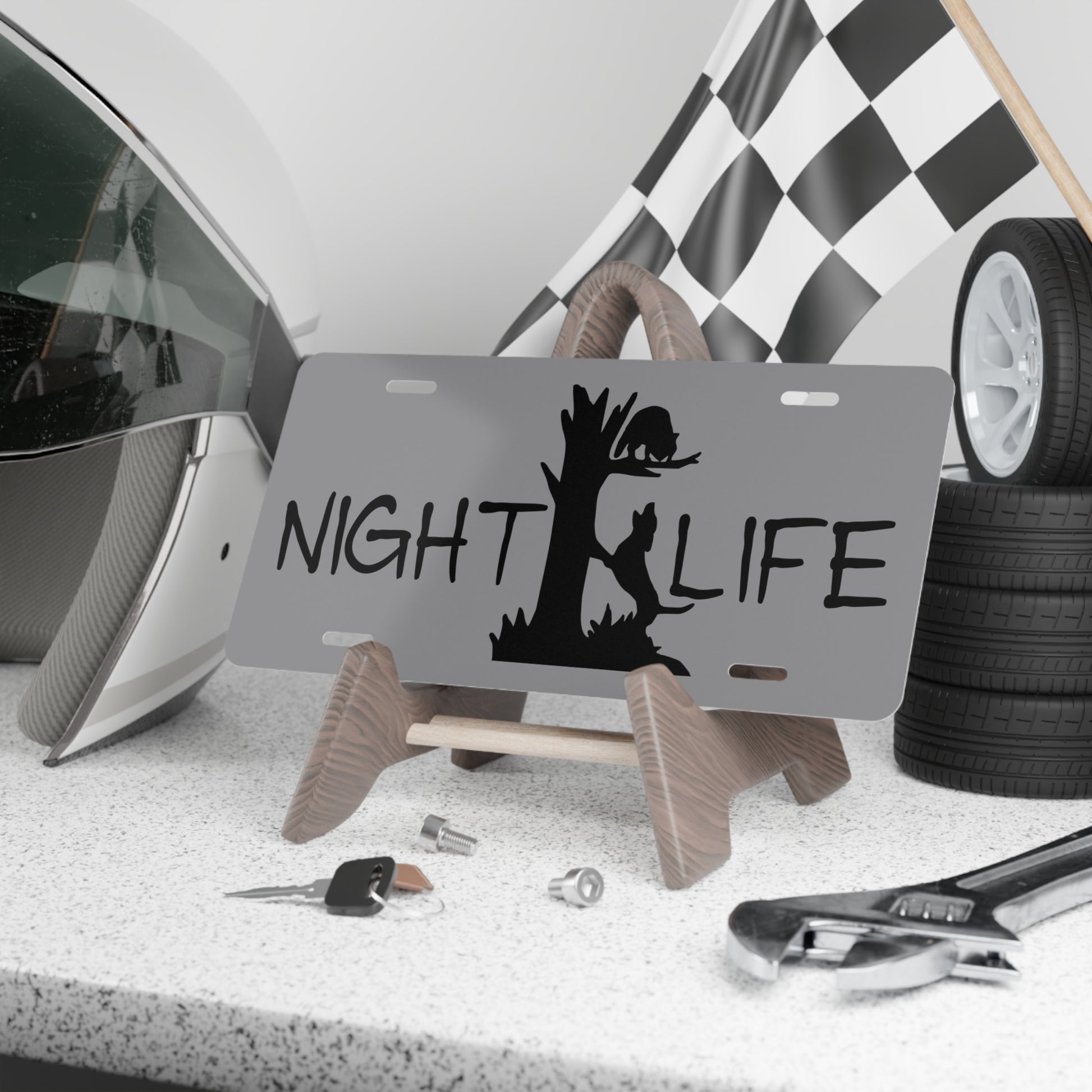 Night Life Coon Hunting Grey License Plate - coonhoundin