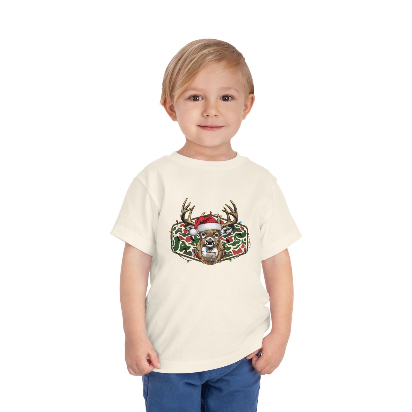 Toddler Christmas Camo Deer Short Sleeve Tee