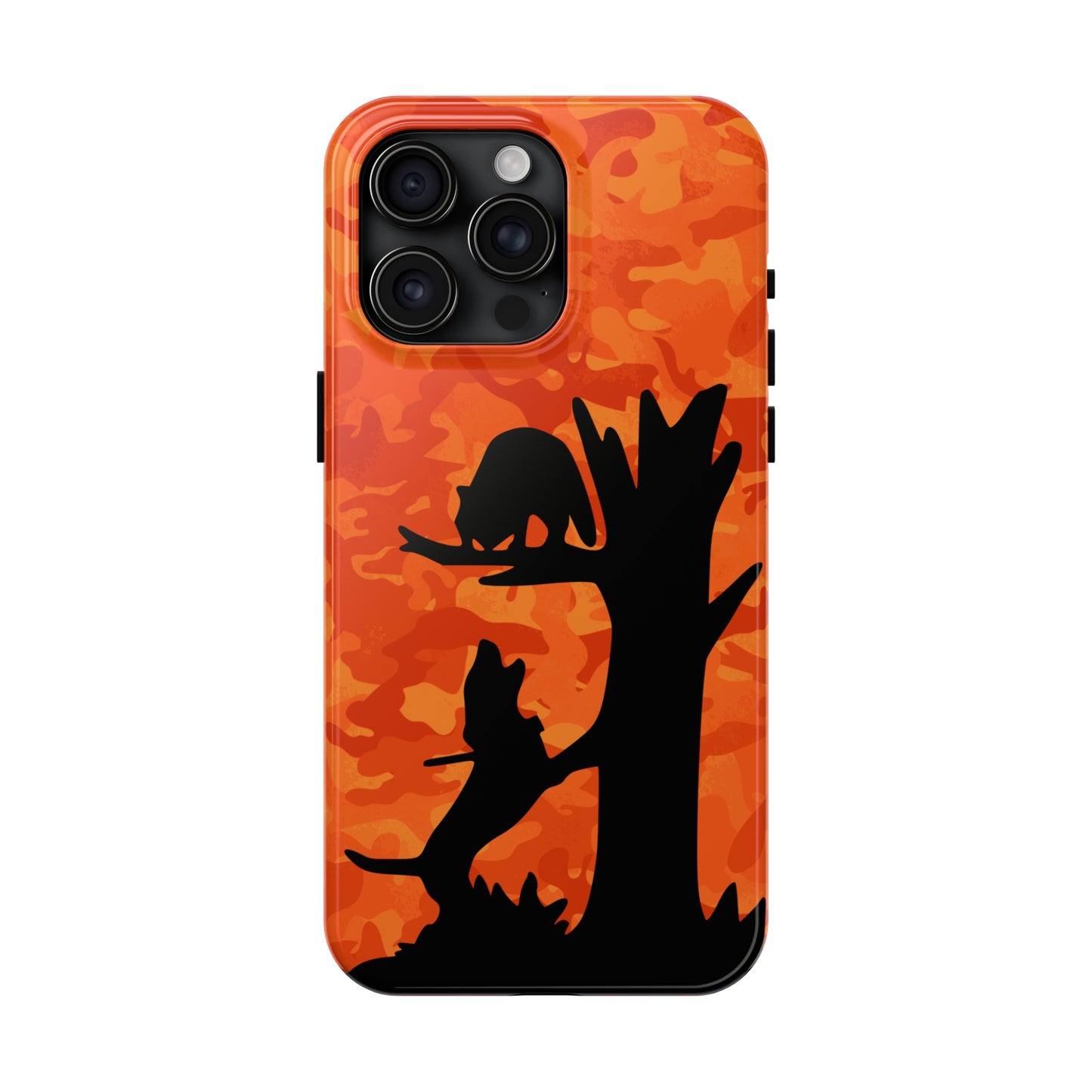Tough Phone Cases for iPhone 15, Pro, Plus and Pro Max Orange Camo Coon Hunting