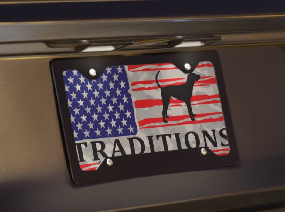 Flag Hound Traditions Metal License Plate - coonhoundin