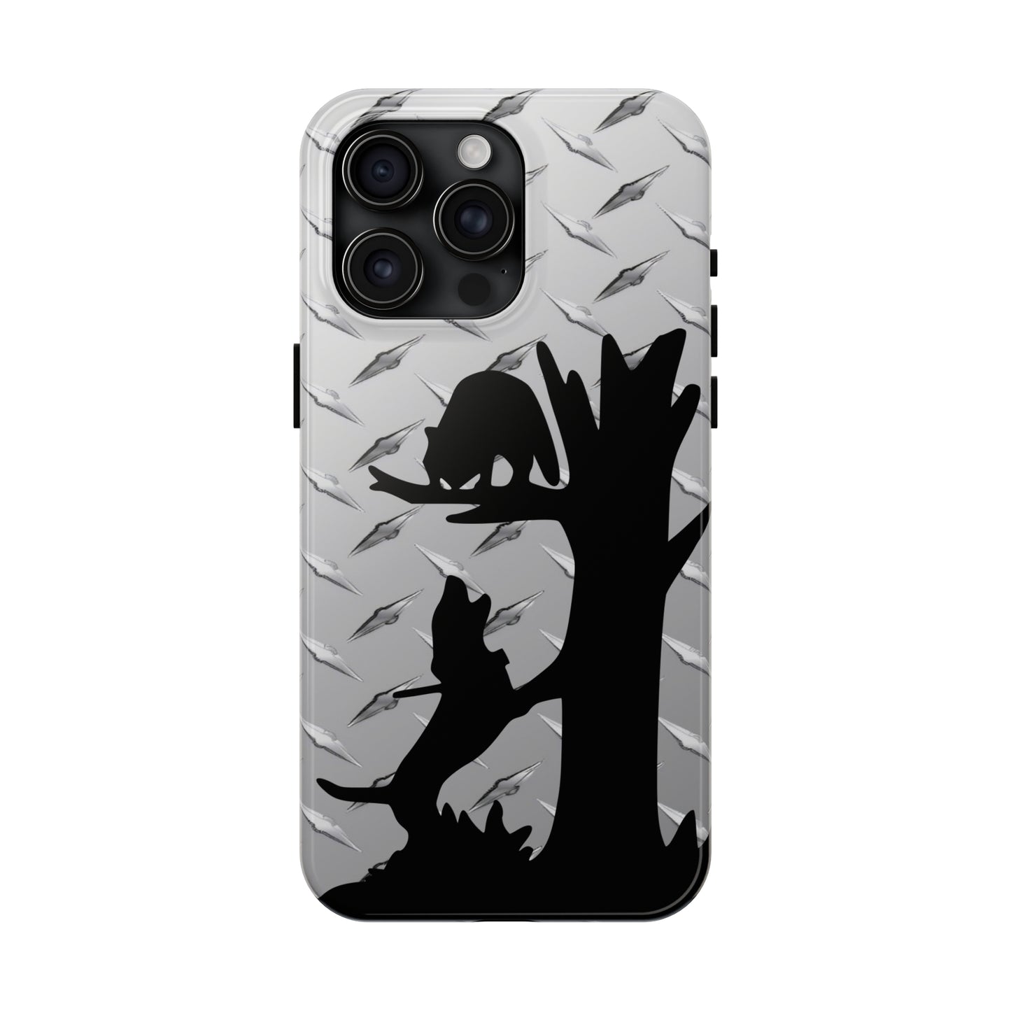 Tough Phone Case for iPhone 15, Pro, Mini, Pro Max Diamond Plate Coon Hunting