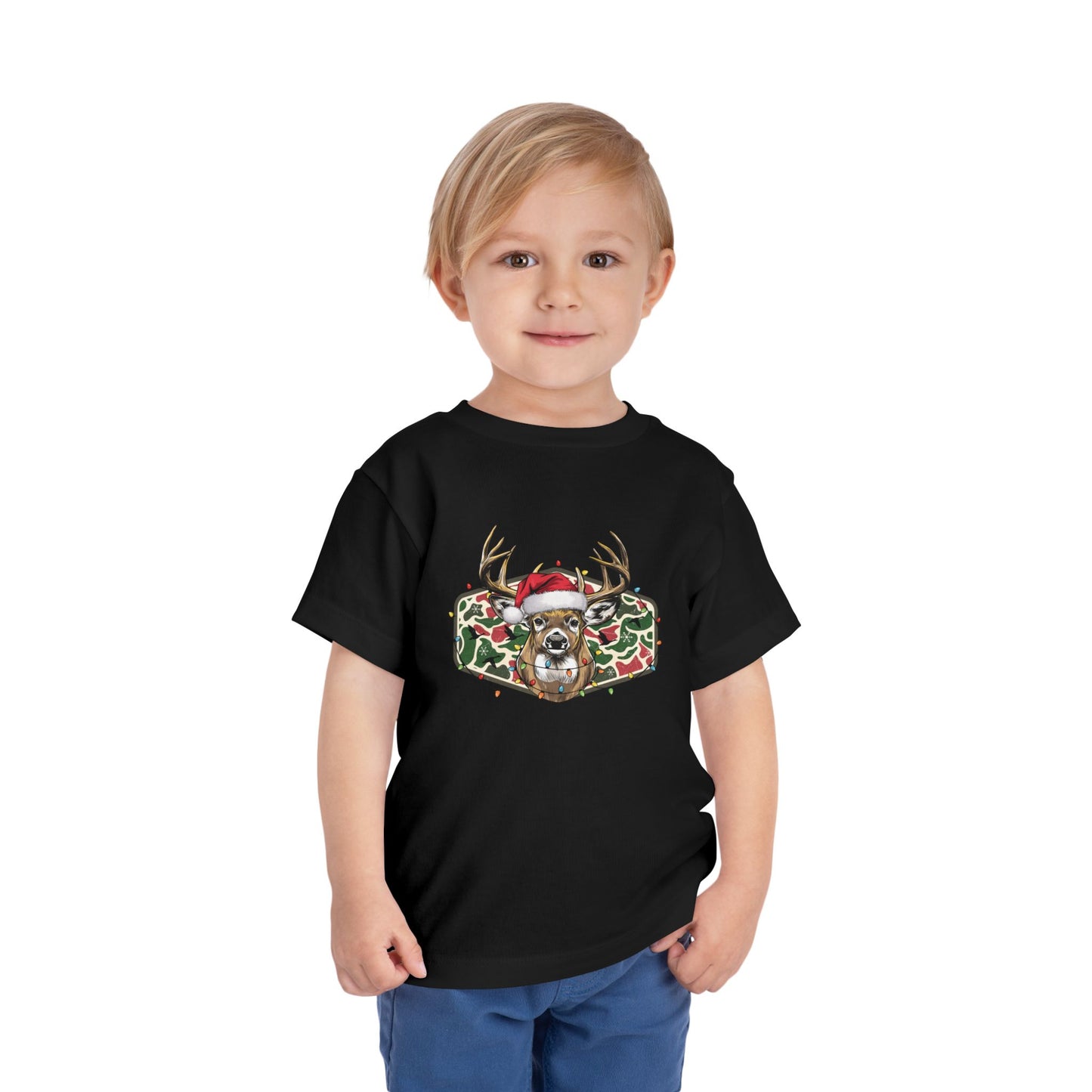 Toddler Christmas Camo Deer Short Sleeve Tee