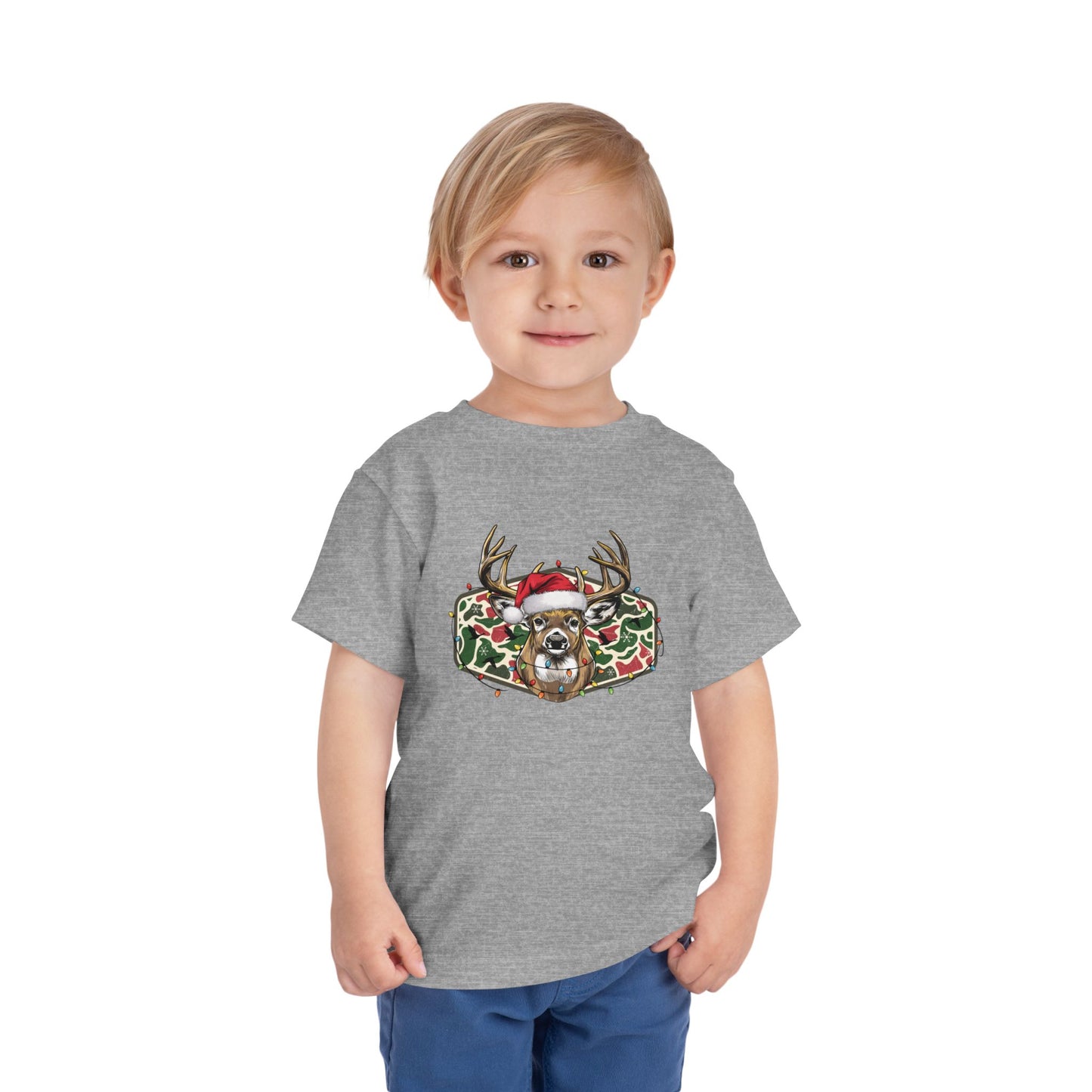 Toddler Christmas Camo Deer Short Sleeve Tee