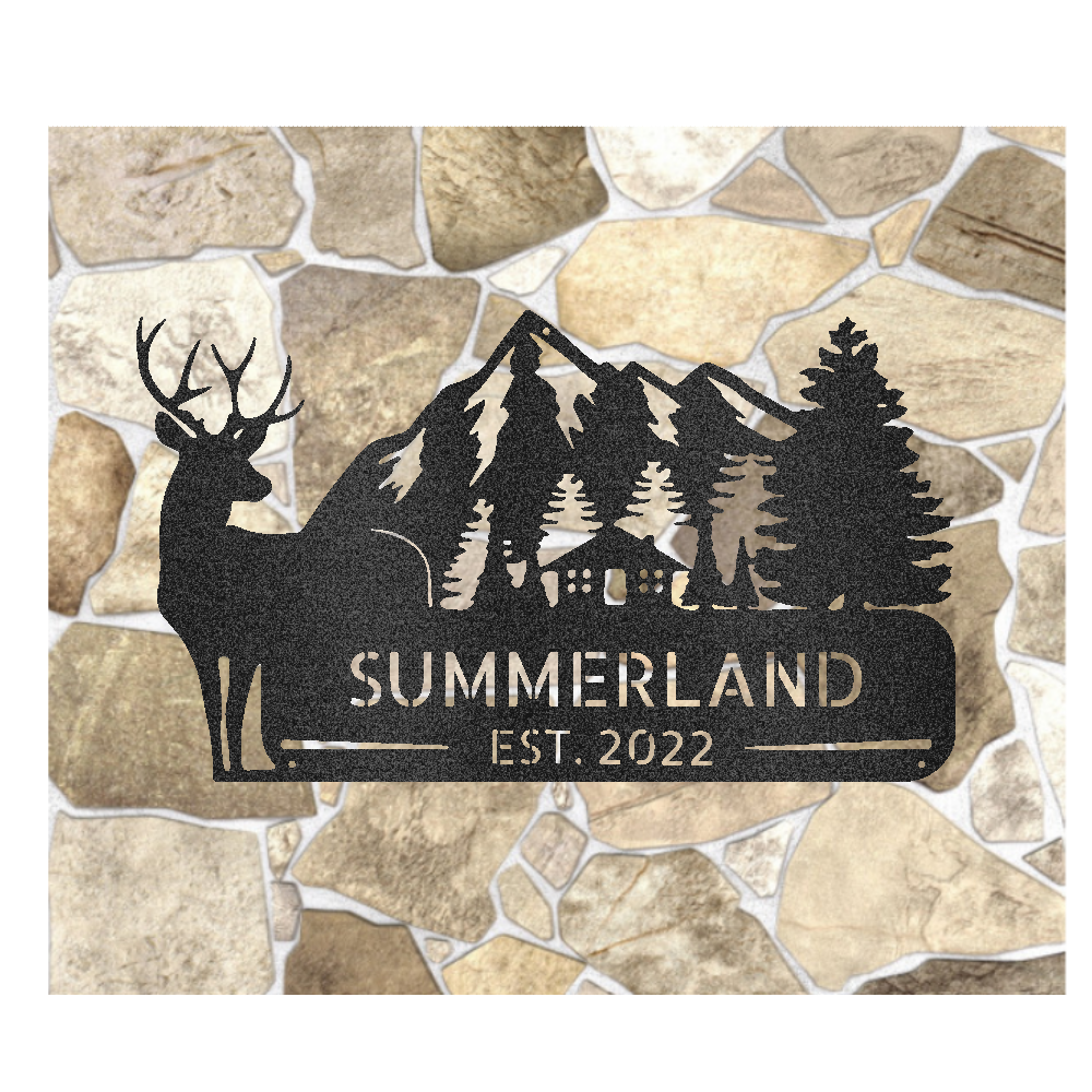 Deer in the Mountains Name Steel Sign