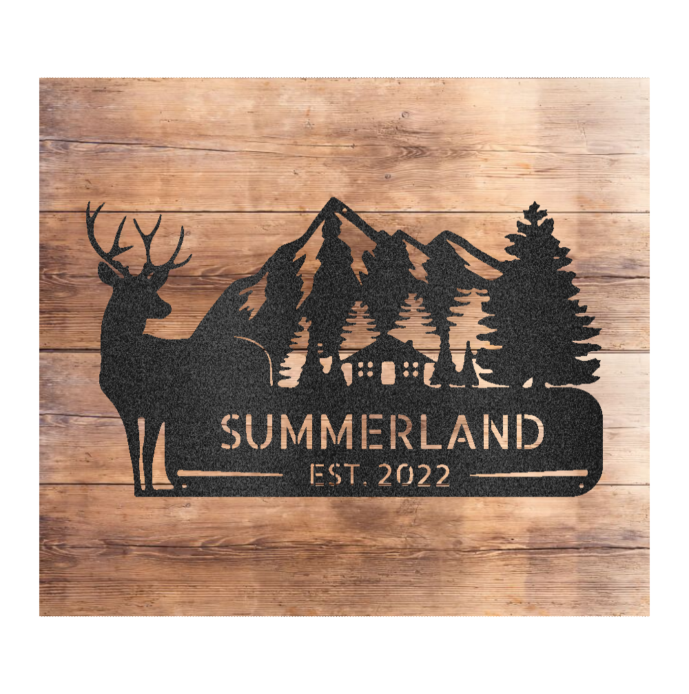 Deer in the Mountains Name Steel Sign