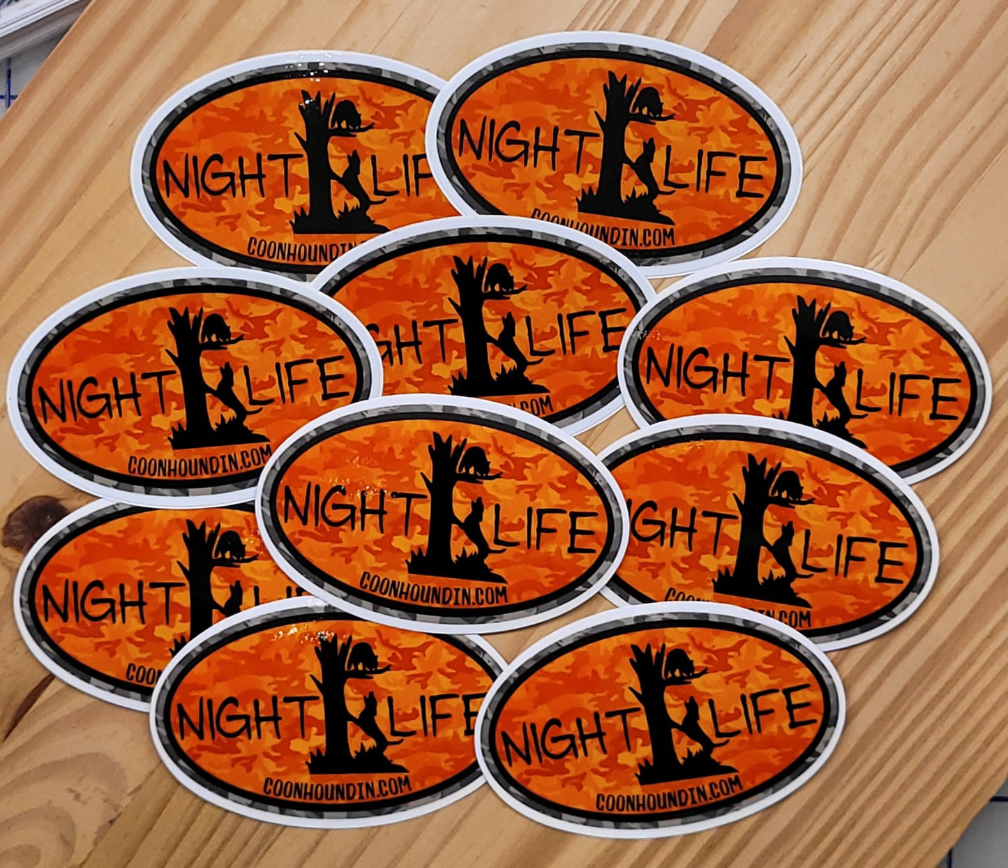 Coon Hunting Night Life Orange Camo Waterproof Sticker