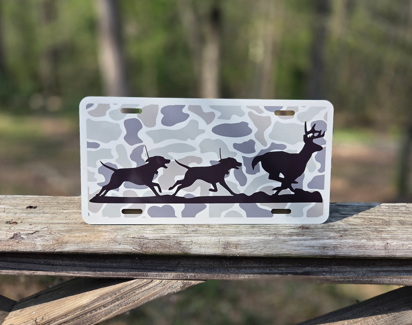 Deer Hunting Hounds Camo Vanity License Plate for Hunters - coonhoundin