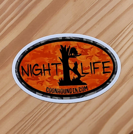 Coon Hunting Night Life Orange Camo Waterproof Sticker