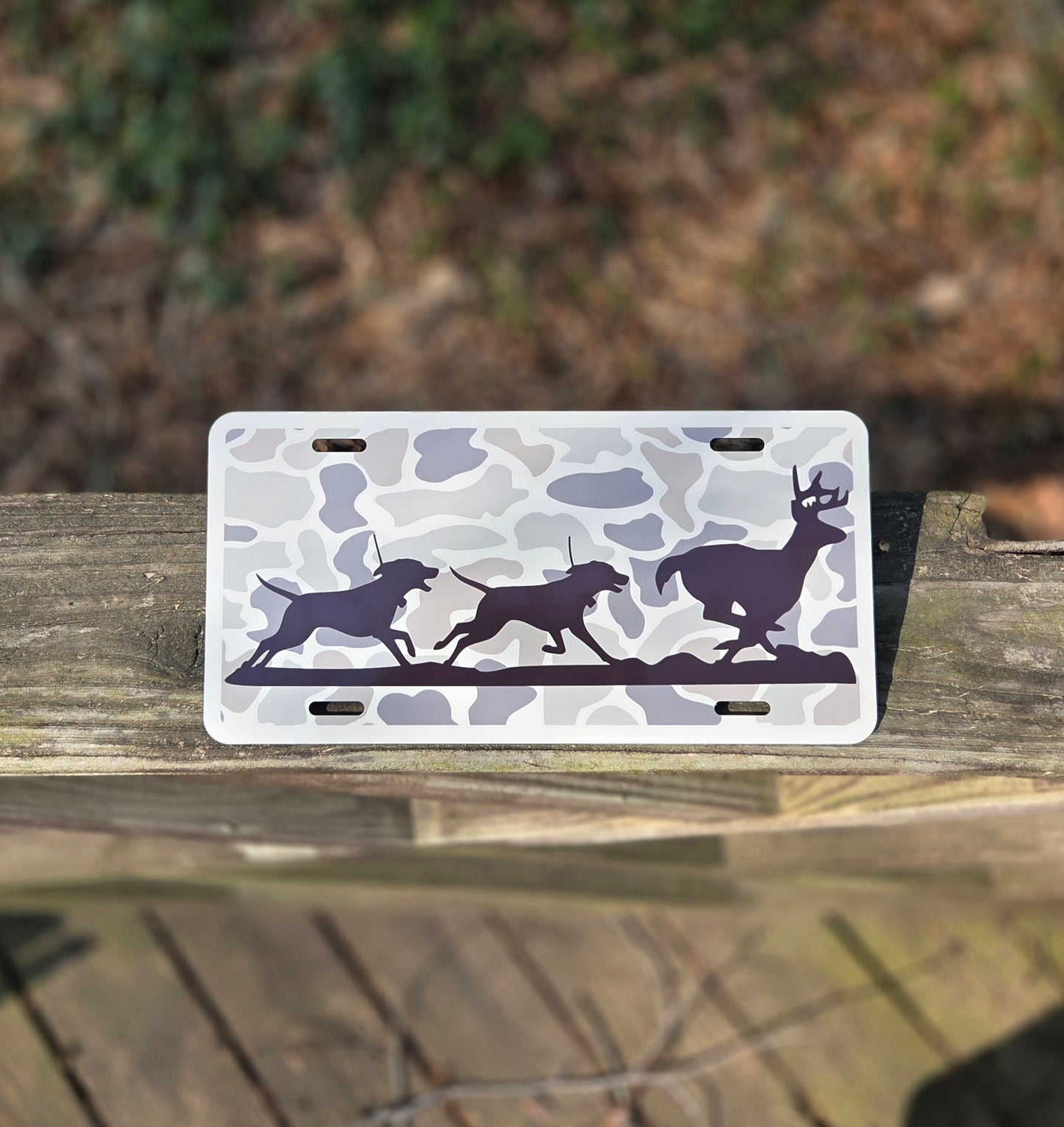 Deer Hunting Hounds Camo Vanity License Plate for Hunters - coonhoundin