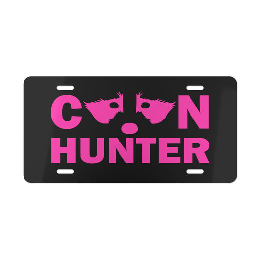 Coon Hunter Black License Plate Pink