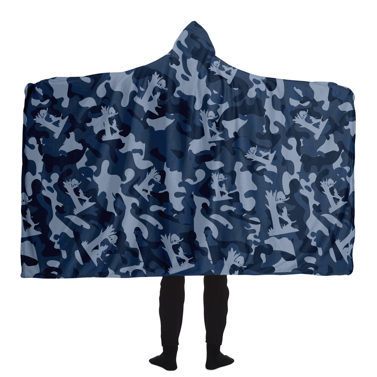 Blue Camo Coon Hunting Hooded Blanket in Adult or Youth