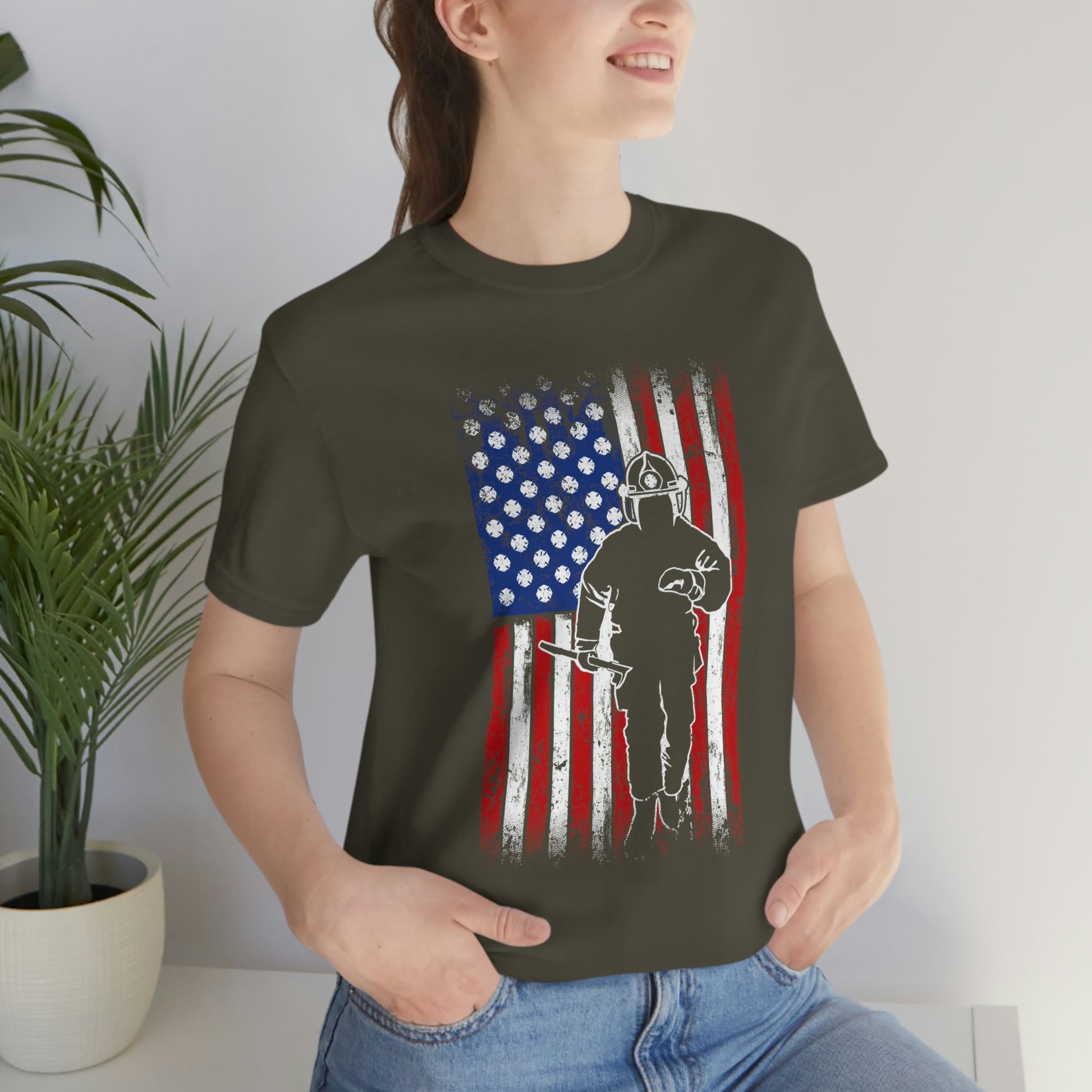 Firefighter Flag Unisex Jersey Short Sleeve Tee - coonhoundin