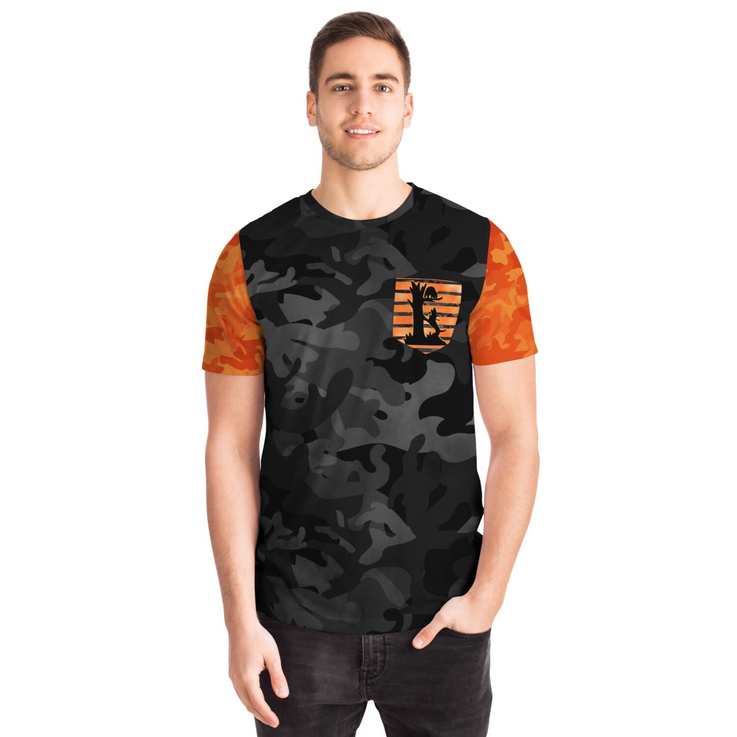 Black and Orange Camo Coon Hunting Shirt
