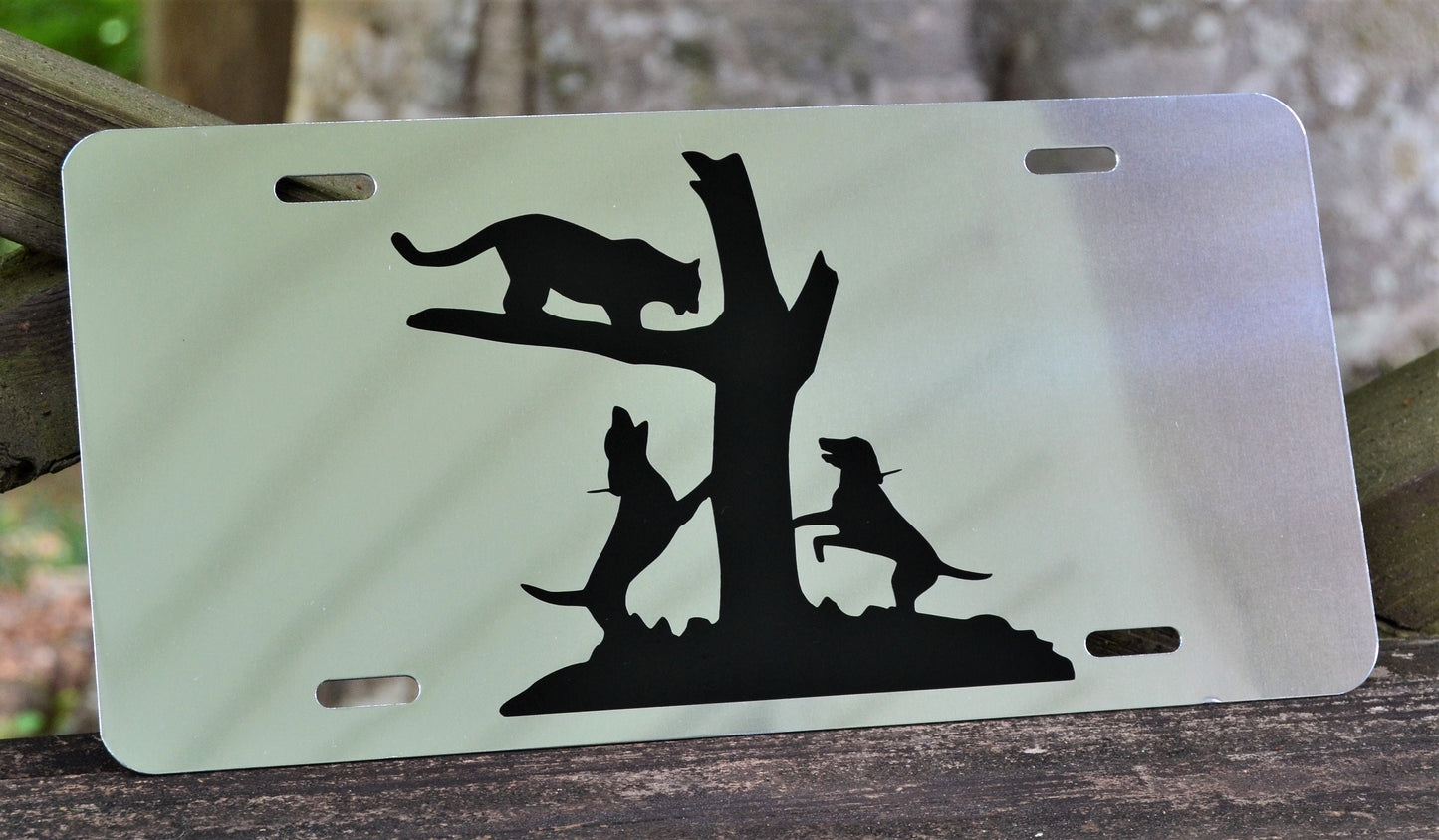 Mountain Lion Treed Hounds Hunting Mirrored  License Plate