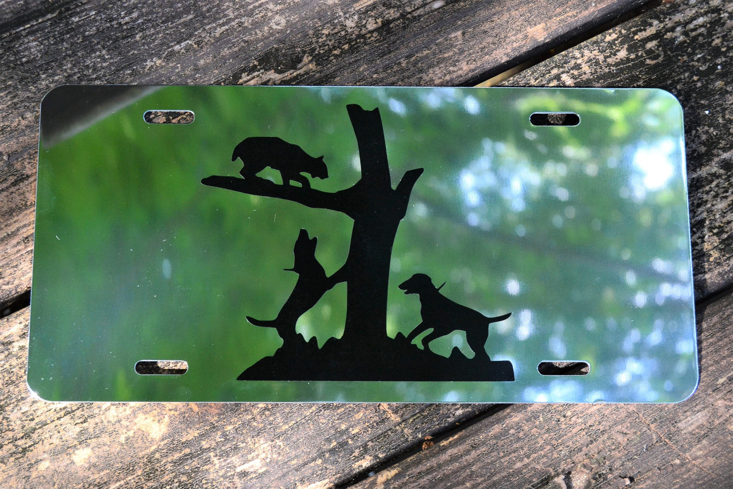 Hunting Bobcat Hounds Treed Hunting Mirrored License Plate