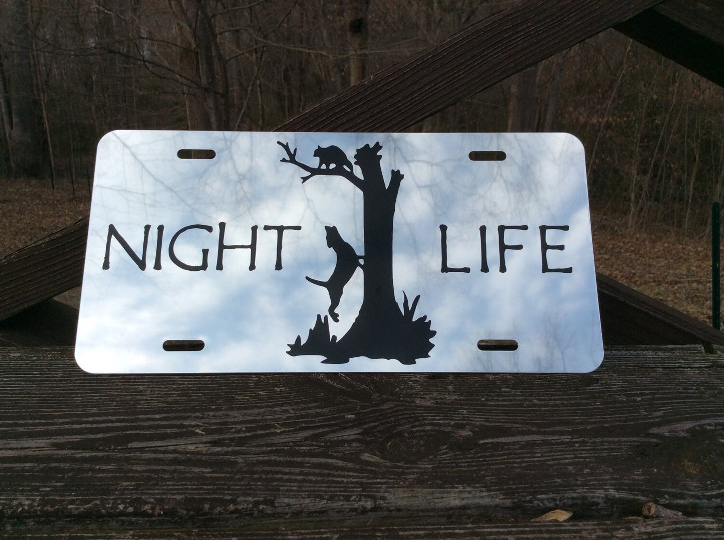 Mirrored Coon Hunting "Night Life" License Plate
